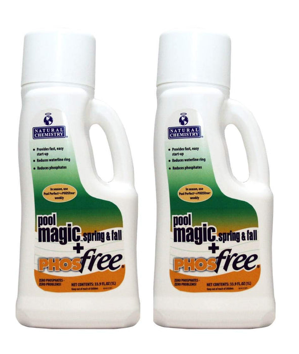 Natural Chemistry Pool Magic + PHOSfree, 1 L Each, Pack of 2, Fast & Easy Start-ups, Reduces Waterline Ring & Phosphates, Spring & Fall Pool Maintenance