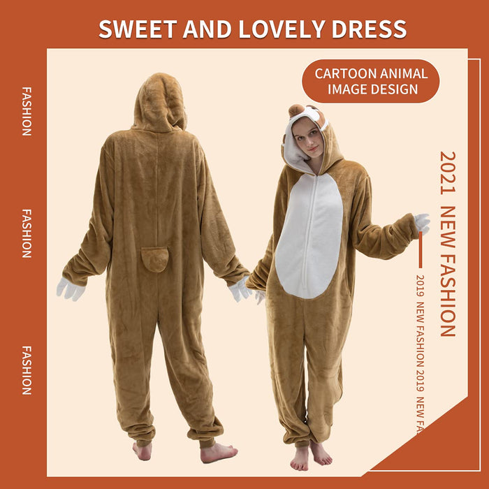 COSUSKET Fitted Unisex Adult Sloth Onesie Pajamas, Halloween Flannel Women's Cosplay Animal One Piece Costume