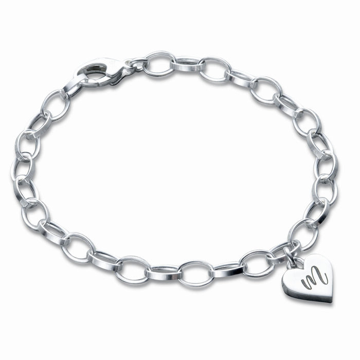 Personalized Heart Charm Bracelet in Sterling Silver