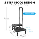 FORTEMOTUS Step Stool with Handle - Adjustable Handrail &Non-Skid Platform, Heavy Duty 2 Step Stool for Adults, Elderly, Foot Stool for Bedside, Kitchen, Car, Bathtub, Holds up to 350 lbs