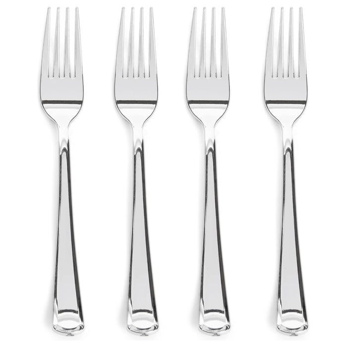Prestee 300 Plastic Forks Heavy-Duty, Heavyweight Silverware Forks, Fancy Plastic Cutlery, Elegant Disposable Fork Pack, Bulk Disposable Flatware, Silver Fork for Christmas Holiday (Silver)
