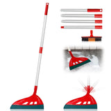 UNCLE ROCK Magic Broom with V-Shape Brush, 2 in 1 Squeegee Broom for Floor Cleaning, 60” Long Handle Silicone Broom Sets to Clean pet Hair, Ketchup, Glass Shards Red