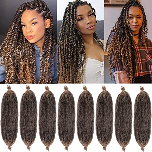8 Packs Springy Afro Twist Crochet Hair 16 Inch Pre-Separated Spring Twist Hair Synthetic Marley Crochet Braiding For Distressed Soft Locs Hair Extension For Women (8 Strands/Pack,T27#)