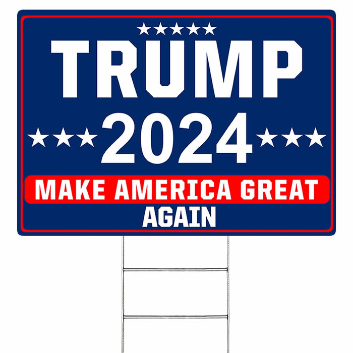 Shmbada Trump 2024 Make America Great Again MAGA Yard Sign with Metal Stake - 20 x 14 Inch Double Sided Outdoor Decorative Trump Signs for Garden Yard Lawn House