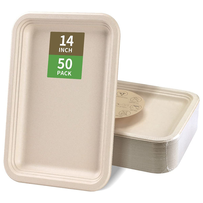 bloomoon 14 Inch Disposable Food Trays for Party 50 Pack Large Paper Plates