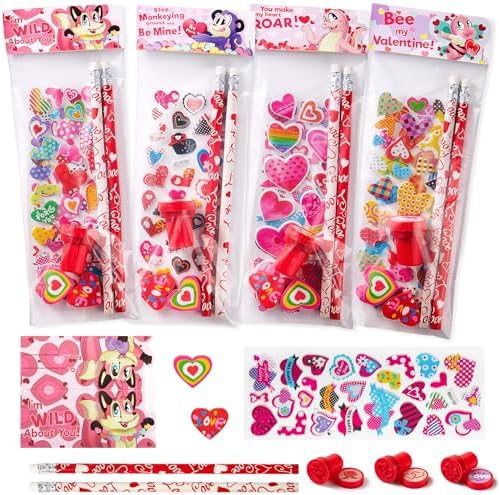 JOYIN 28 Pack Stationery Kids Gift Set for School Classmates Exchange, Party Favor, Includes Pencils, Erasers, Stamper, Stickers
