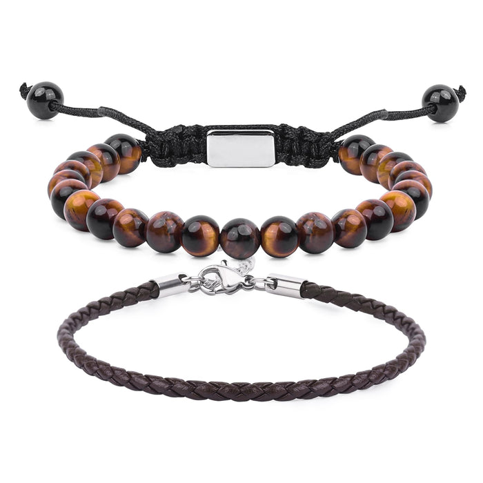 CARITATE Tiger Eye Bracelet Men Women 6mm - Beaded Bracelets for Men Tigers Eye Bracelet for Men Adjustable - Christmas Gifts Birthday Gifts Mens Jewelry for Boyfriend Husband Him