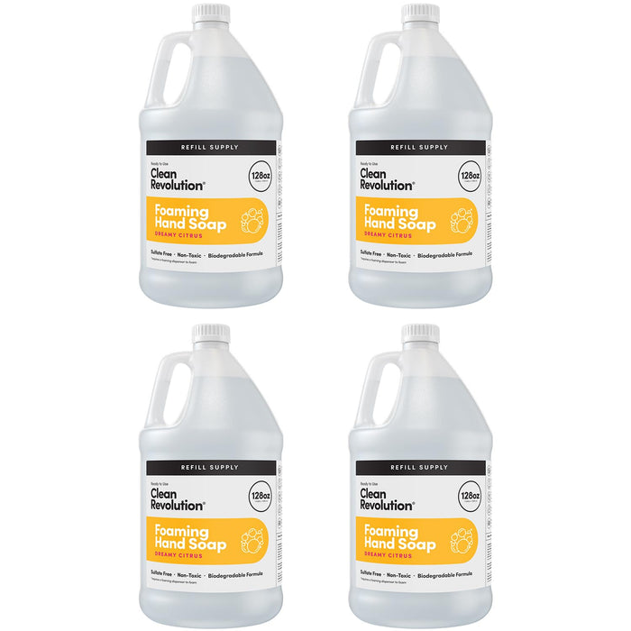 Clean Revolution Foaming Hand Soap Refill Supply Container, Ready to Use Formula, Gluten Free, Dreamy Citrus Fragrance, 128 Fl. Oz, 4 Pack