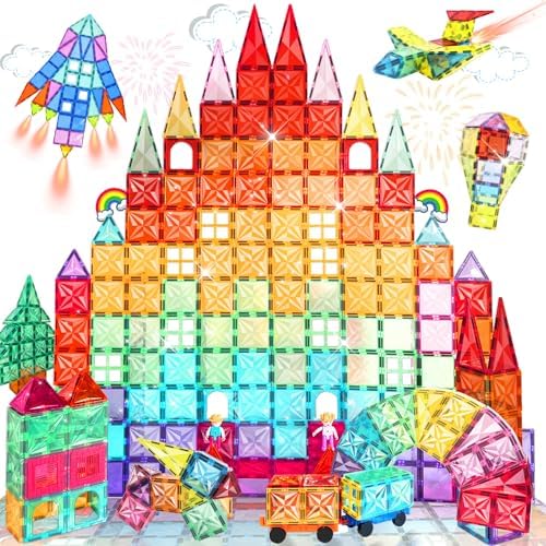 Magnetic Tiles, 130PCS Magnetic Blocks Set with 2 Cars, 4D Diamond Magnet Building Blocks, STEM Preschool Educational Magnet Toys Gift for Kids, Boys and Girls 3 4 5 6 7 8+ Year Old