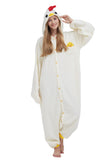 DELEY Unisex One Piece Animal Adult White Chicken Onesie, Animal Pajamas Halloween Cosplay Costume for Women and Mens Sleepwear