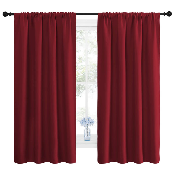 NICETOWN Christmas Burgundy Blackout Curtains and Drapes - Thermal Insulated Solid Rod Pocket Blackout Draperies/Panels for Gift (1 Pair, 42 by 63 inches, Burgundy Red)