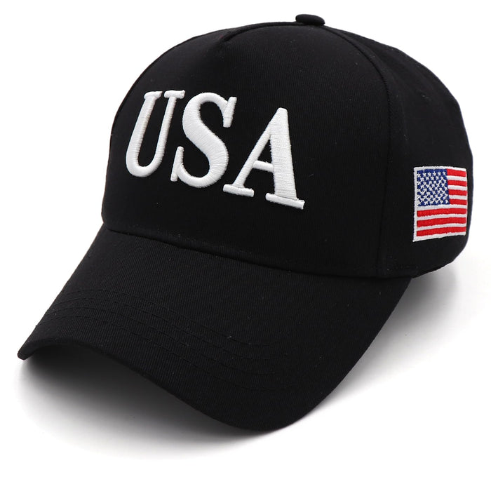 USA 3D Embroidered Dad Hat Trump 2024 MAGA Hat Make America Great Again Donald Trump Slogan with USA Flag Cap (Black USA Hat)