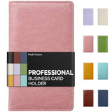 Sooez Leather Professional Business Card Book Holder Organizer, 240 Card Capacity PU Name Card Credit Cards Booklet (Pink)