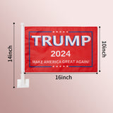 2 Pack Car Flags,Car Flag Donald Trump 2024 Make America Great Outdoor and Car Flag Pole, Car Logo Window Clip Can be Clipped to Most Windows 14 inch Flag Pole and 16 x 10 inch Double Sided Flag