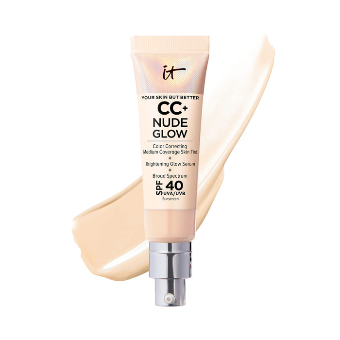 IT Cosmetics CC+ Nude Glow Lightweight Foundation + Glow Serum with SPF 40 - With Niacinamide, Hyaluronic Acid & Green Tea Extract - Light - 1.08 fl oz