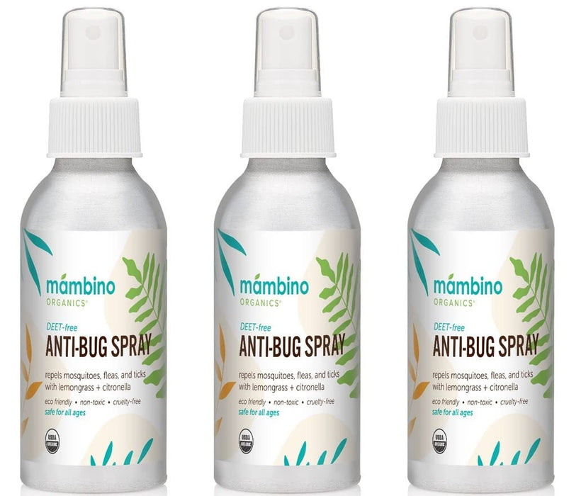 Anti-Bug Spray DEET-Free – Organic, 3-Pack All-Natural Bug Spray Made with Nourishing Essential Oils – Bug Repellent for Babies, Kids, Adults, Camping, & More by Mambino Organics, 4 Oz.