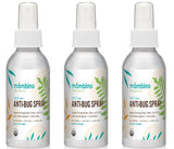 Anti-Bug Spray DEET-Free – Organic, 3-Pack All-Natural Bug Spray Made with Nourishing Essential Oils – Bug Repellent for Babies, Kids, Adults, Camping, & More by Mambino Organics, 4 Oz.