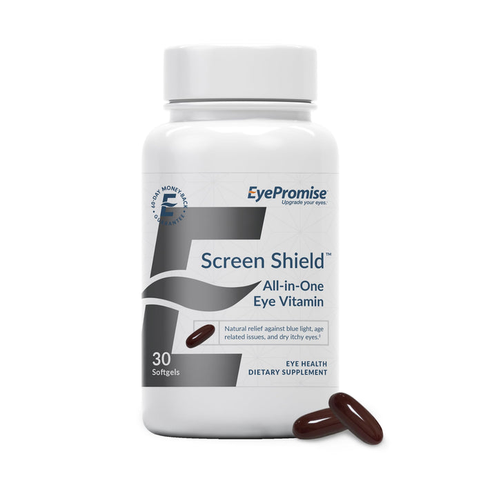 EyePromise Screen Shield All-in-One Eye Vitamin | Omega–3 Fish Oil, Bilberry, Lutein, Zeaxanthin, Vitamins A, C, B12, Zinc | 30 One-A-Day, Easy-Swallow Softgel Capsules