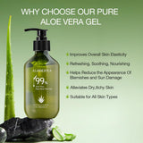 Aloderma 99% Organic Aloe Vera Gel Made within 12 Hours of Harvest - Pump Bottle - Lightweight Aloe Gel for Face and Body, Soothing and Hydrating Sunburn Relief, Great for Scalp & Hair, 3btls x 10.6oz