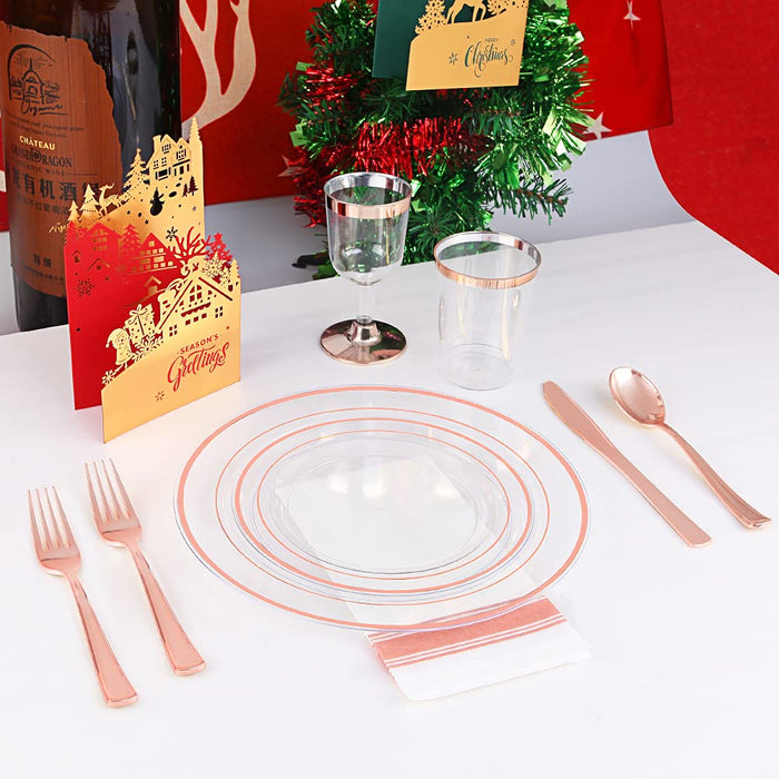 I00000 Rose Gold Plates 72 Pieces & Plastic Forks 72 Pieces, Small Cake Plates 7.5 inch, Premium Plastic Dessert Plates and Disposable Appetizer Plates Great for Party