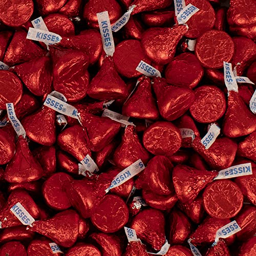 Red Foil Kisses Milk Chocolate Candy Plus Exclusive Free Kiss Stickers by Just Candy - 90 ct