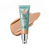 IT Cosmetics CC+ Cream Natural Matte Foundation with SPF 40 - Shine-Reducing & Long-Wear Full Coverage Foundation For Oily Skin - With Hyaluronic Acid - Non-Comedogenic, Neutral Medium - 1.08 fl oz