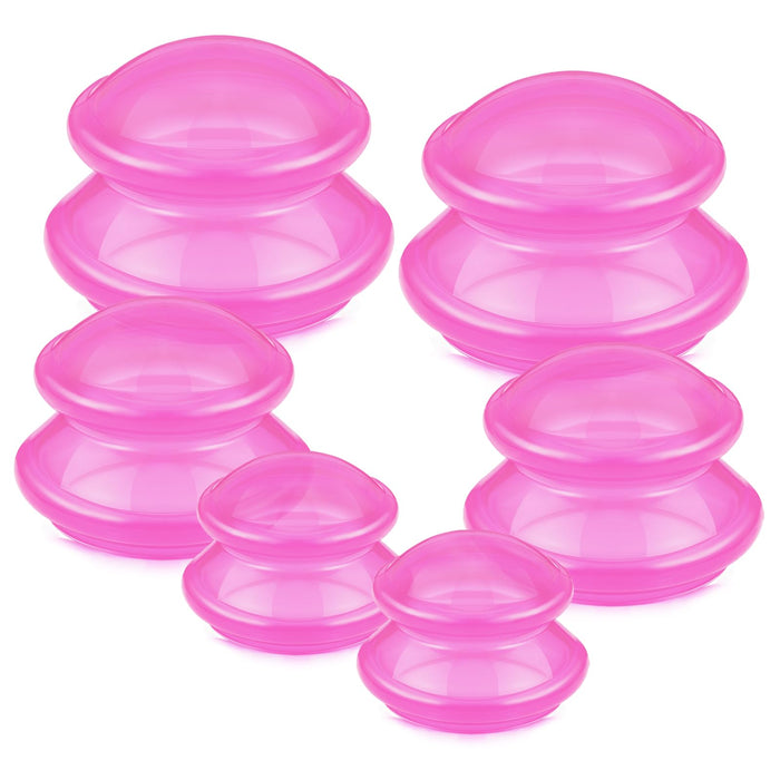 TrelaCo 6 Pieces Cupping Therapy Set Silicone Cupping Therapy, 3 Sizes Cupping Therapy Studio and Household Silicone Cupping Set, Chinese Massage Cups for Cellulite Joint Pain Muscle Pain (Rose Red)