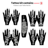 11 Sheets total 84 Tattoo Patterns, 6 Pcs 3 Color (Brown Black Maroon) Temporary Tattoo Kit, Tattoo Stencils Kit