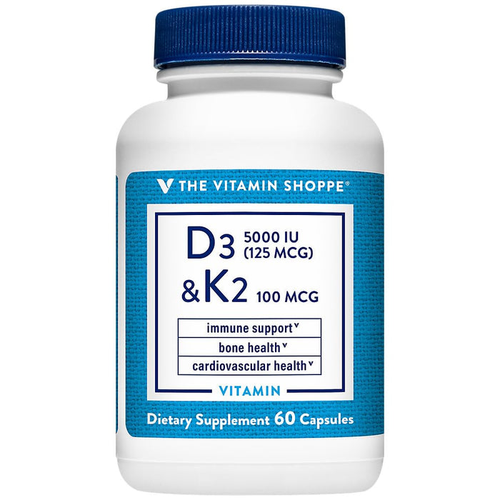 Vitamin D3 & K2 - Immune Support & Bone Health - 5,000 IU (60 Capsules)