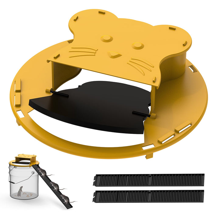 Bucket Mouse Trap, Auto-Reset Mouse Rat Traps, Humane Bucket Lid Mice Traps, Cat-Shaped Mouse Trap 5 Gallon for Barn Warehouse Outdoor Indoor