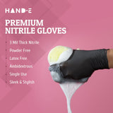 Hand-E Touch Black Nitrile Disposable Gloves X-Large, 200 Count - BBQ, Tattoo, Hair Dye, Cooking, Mechanic Gloves - Powder and Latex Free Gloves