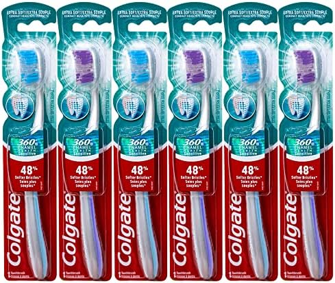 Colgate 360 Enamel Health Sensitive Toothbrush, Compact Head, Extra Soft - Pack of 6