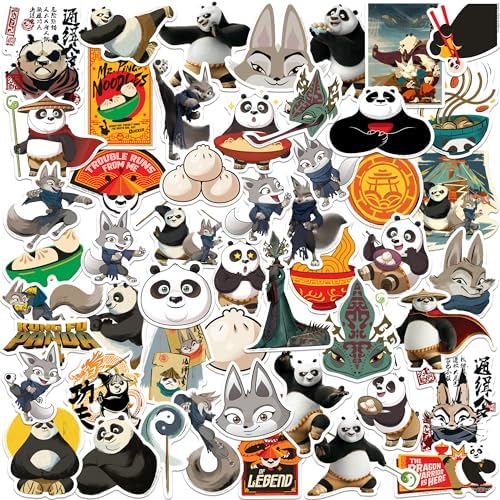 Kung Fu Panda 4 50ct Vinyl Large Deluxe Stickers Variety Pack - Laptop, Water Bottle, Scrapbooking, Tablet, Skateboard, Indoor/Outdoor