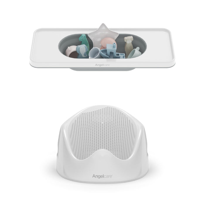 Angelcare Baby Bath Bundle — Ergonomic Bath Support + Collapsible Bath Shelf | Newborn Bath Seat & Organizer | BPA-Free, Space-Saving