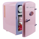 Frigidaire Retro Mini Fridge Cooler, 4L Capacity Chills 6 12oz Cans, 100% Freon-Free & Eco Friendly, Portable Fridge for Car, Office, Bedroom, Dorm Room, or Cabin - 9.84"D x 7.09"W x 10.35"H (Pink)