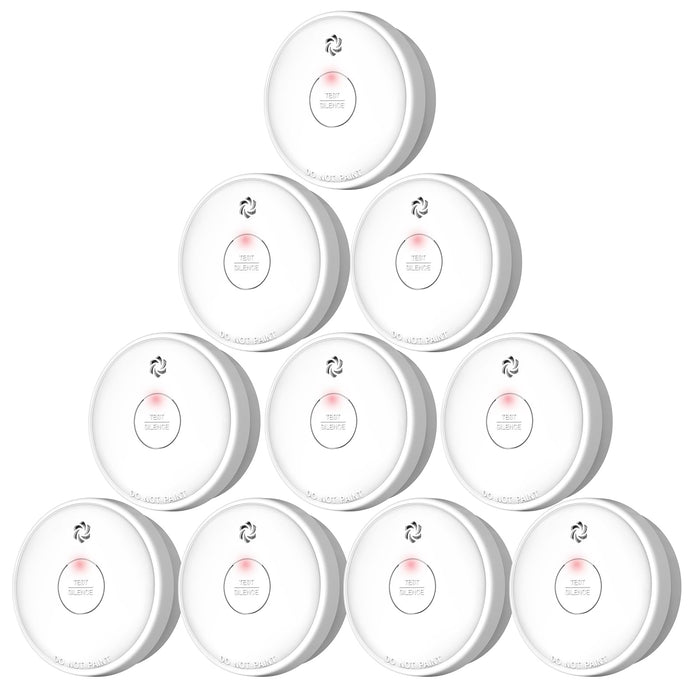 10 Packs Fire Alarms Smoke Detectors, Smoke Alarm Battery Operated, Fire Alarm with Test Button & Low Battery Signal, Photoelectric Technology Fire Detectors for Bedroom and Home