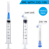 100 Pack Disposable 3ml/cc Lab Syringes with 23Ga 1 Inch Needle Luer Lock, Individually Sealed Packed