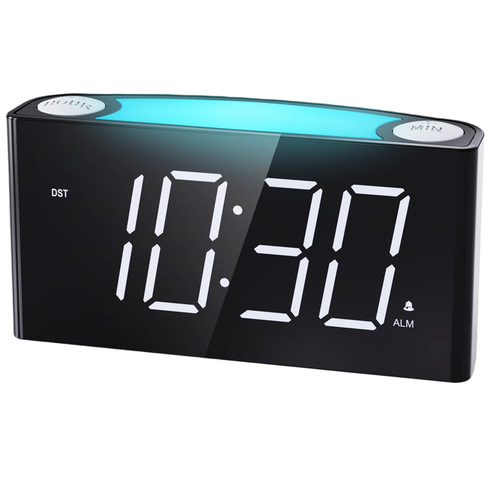 Digital Alarm Clock,7.5" Big LED Display & Full Dimmer,USB Cellphone Chargers,7-Color Night Light,Adjustable Volume,12/24 H,Plug-in Easy to Set Alarm Clock for Kids Elderly Bedside Desk Kitchen Office