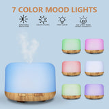 500ml Essential Oil Diffusers, Aromatherapy Diffuser with 2 Mist Mode 4 Timers＆7 Ambient Light Waterless Auto Off for Diffusers Large Room Home Office（15x5mL）