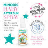 Minoris Baby After Sun Spray - Baby After Sun Care, Organic Content, Zinc Oxide Based, Hypoallergenic, Vegan, Recovery After Sun Exposure, Soothing, Sunburn Care, 0-6 Months 100ML