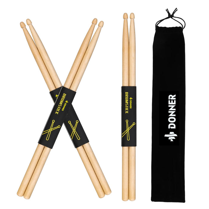 Donner Drum Sticks, 3 Pairs 5A Drumsticks Classic Maple Wood Snare Drumsticks With Carrying Bag, Christmas Birthday Gift, Great Holiday