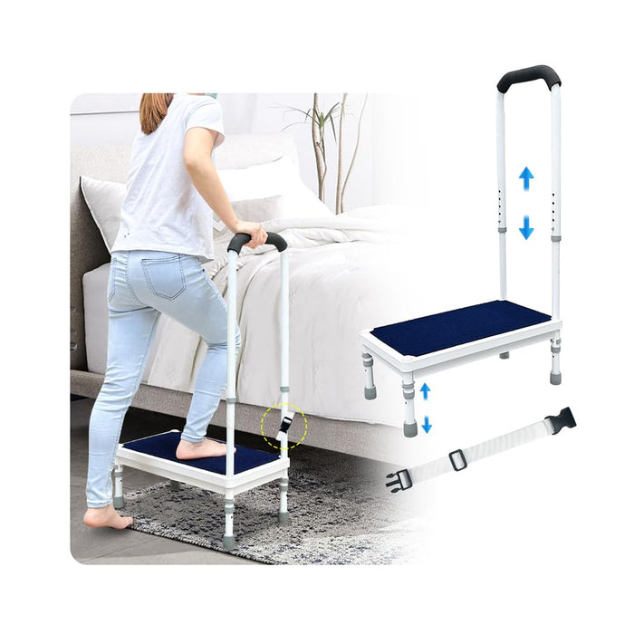 Bed Steps for High Beds for Adults Step Stool for Bedside 3-in-1 Foot Stepping with Handle Elderly Senior Aids Daily Living Heavy Duty Adjustable Platform Steps for Kitchen, Car, Bathtub (Blue-21.6")