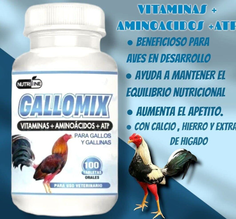 NUTRI-LINE GalloMix Multivitamin Booster for Rooster - Complete Supplement for Optimal Health and Performance - 100 Tablets