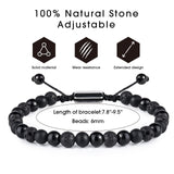 CARITATE Black Beaded Bracelets for Men Boys - 6mm Obsidian Onyx Lava Beads Mens Bracelet Set for Couples - Christmas Gifts Birthday Gifts Mens Jewelry for Boyfriend Husband Him