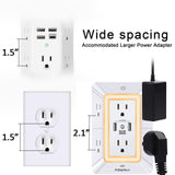 Multi Plug Outlet Surge Protector - POWRUI 6 Outlet Extender with 3 USB Ports (1 USB C) and Night Light, 3-Sided Power Strip with Adapter Spaced Outlets - White，ETL Listed