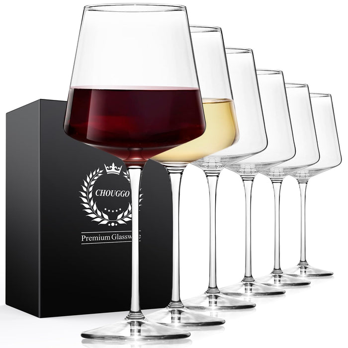 Chouggo 21Oz Crystal Wine Glasses Set of 6, Premium Large White or Red Wine Glasses, Hand Blown Tall Long Stem, Gifts for Women, Men, Wedding, Anniversary, Christmas, Birthday