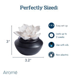 Airomé Gardenia Passive White Porcelain Diffuser, Non-Electric, Battery-Free Fragrance and Essential Oil Diffuser with Peppermint Essential Oil, White Flower with Black Vase