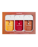 Touchland Hydrating Hand Sanitizer Spray, Limited Edition SEASONAL 3-PACK (Caramel, Pumpkin, Peppermint), Hydrating Mist, 1Fl Oz Travel Size (Set of 3)