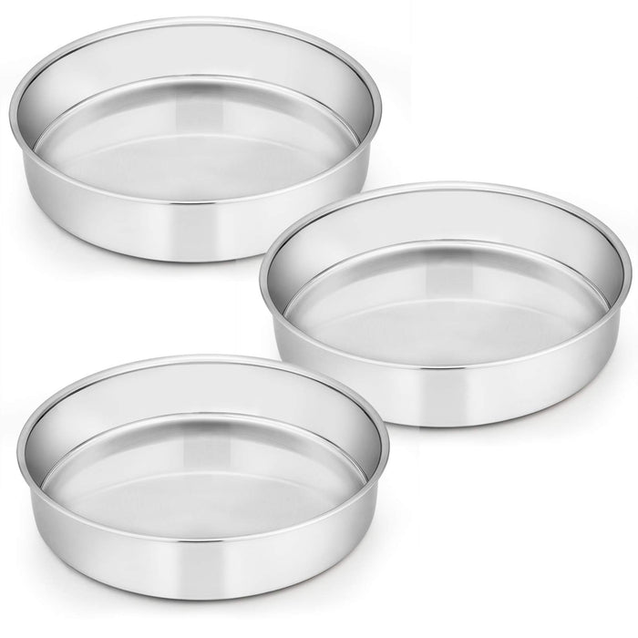 E-far 11 Inch Cake Pan Set of 3, Stainless Steel Round Cake Baking Pans, Non-Toxic & Healthy, Mirror Finish & Dishwasher Safe