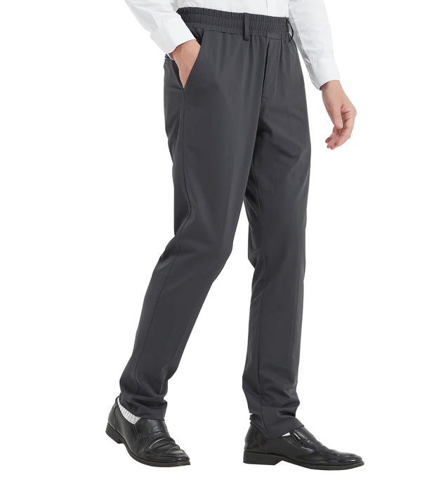 LETAOTAO Mens Elastic Waist Pants for Seniors High Stretch Expandable Waist Slaks for Elderly with Magnet Button (Dark Grey 38W x 28L)
